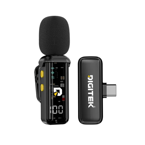Product image of Digitek DWM-011 Wireless Microphone System for iPhone 15 Series & USB-C Android Devices, 2.4GHz Plug & Play Lavalier Mic, Noise Reduction, Echo Mode, 20m Range, 4H Battery Life, Type-C Receiver