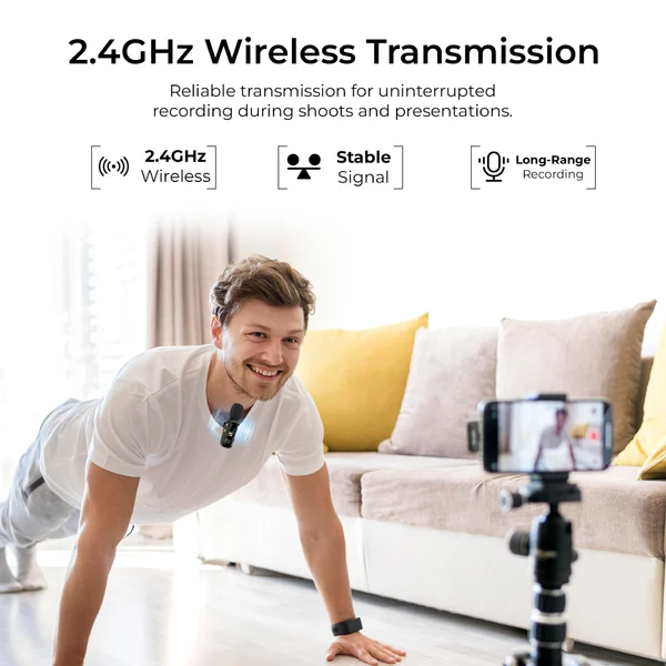 Product image of Digitek DWM-011 Wireless Microphone System for iPhone 15 Series & USB-C Android Devices, 2.4GHz Plug & Play Lavalier Mic, Noise Reduction, Echo Mode, 20m Range, 4H Battery Life, Type-C Receiver