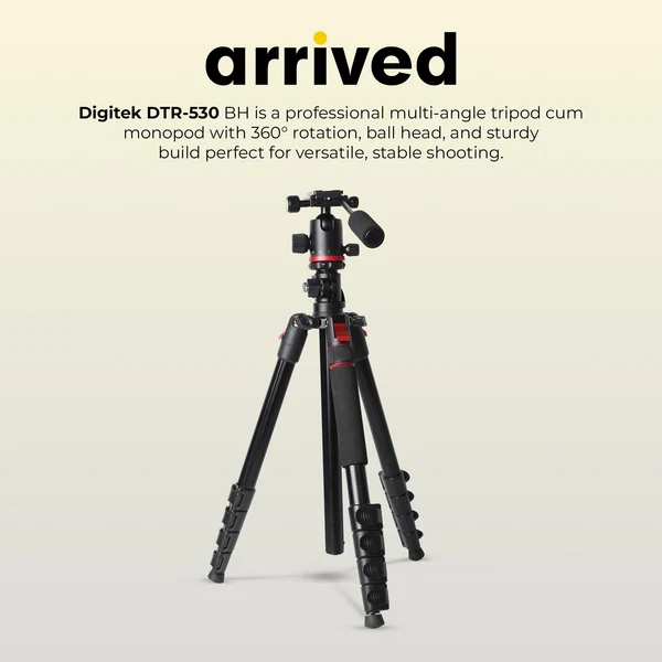 Product image of Digitek (DTR 530 BH) Multi-Angle DV Tripod cum Monopod with Ball Head, Quick Release, 5-Section Legs, 5kg Load, 5.44ft Max Height, Ideal for Macro, Panning & Low Angle Photo & Videography