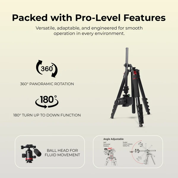 Product image of Digitek (DTR 530 BH) Multi-Angle DV Tripod cum Monopod with Ball Head, Quick Release, 5-Section Legs, 5kg Load, 5.44ft Max Height, Ideal for Macro, Panning & Low Angle Photo & Videography