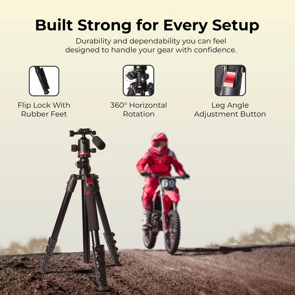 Product image of Digitek (DTR 530 BH) Multi-Angle DV Tripod cum Monopod with Ball Head, Quick Release, 5-Section Legs, 5kg Load, 5.44ft Max Height, Ideal for Macro, Panning & Low Angle Photo & Videography