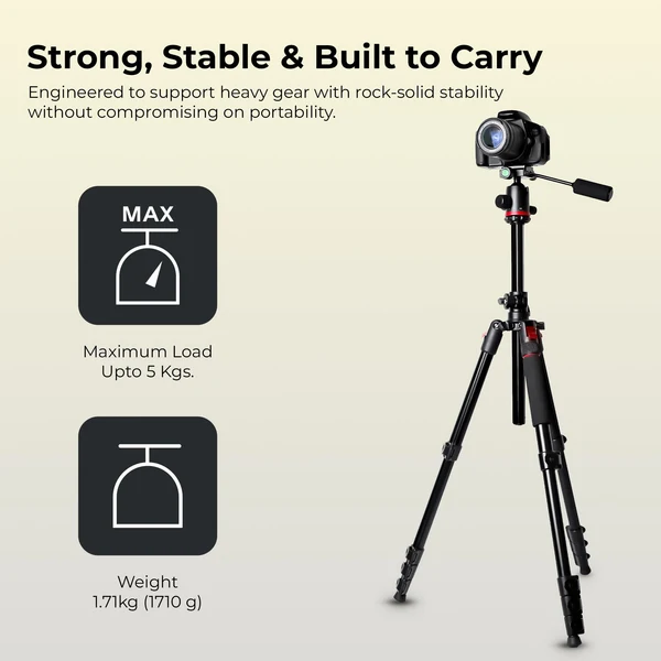 Product image of Digitek (DTR 530 BH) Multi-Angle DV Tripod cum Monopod with Ball Head, Quick Release, 5-Section Legs, 5kg Load, 5.44ft Max Height, Ideal for Macro, Panning & Low Angle Photo & Videography