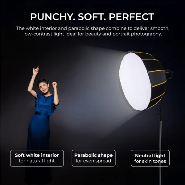Product image of Digitek DBDS 65W 65cm Beauty Dish Softbox (White), Collapsible, Transportable, Lightweight Bowen Mount for Photography & Studio Lighting with Removable Diffuser