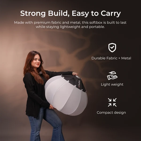 Product image of Digitek (DLSF 65) Rounded 65cm Lantern Softbox with Bowens Mount, 270° Omni-Directional, Light Quick Setup, Click Lock Design, Optional Skirts Fabric and Metal Build
