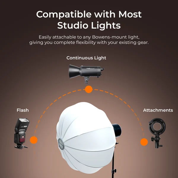Product image of Digitek (DLSF 65) Rounded 65cm Lantern Softbox with Bowens Mount, 270° Omni-Directional, Light Quick Setup, Click Lock Design, Optional Skirts Fabric and Metal Build