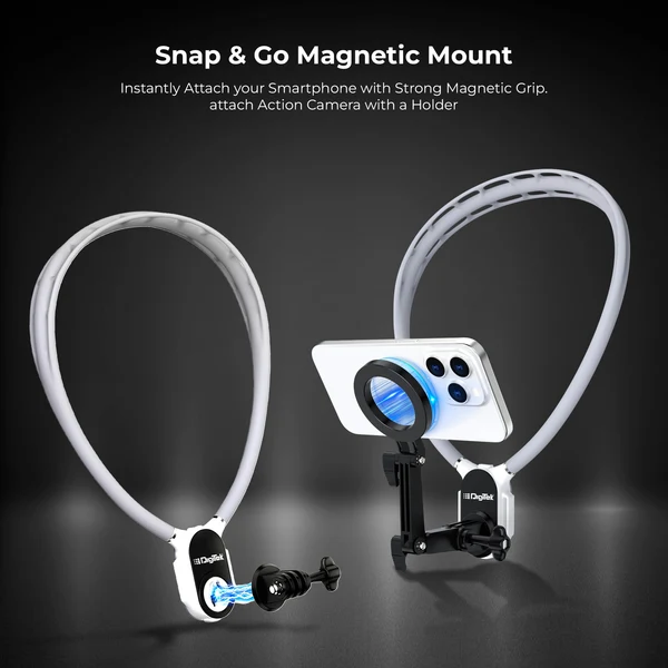 Product image of Digitek (DNM 050) Silicon U-Shaped Neck Magnetic Mount for Phones & Action Cameras, Magnetic Grip, 360° Rotation, Horizontal/Vertical Shooting, MagSafe & Non-MagSafe Compatible, for Outdoor Vlogging