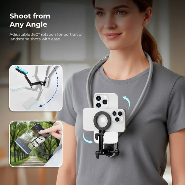 Product image of Digitek (DNM 050) Silicon U-Shaped Neck Magnetic Mount for Phones & Action Cameras, Magnetic Grip, 360° Rotation, Horizontal/Vertical Shooting, MagSafe & Non-MagSafe Compatible, for Outdoor Vlogging