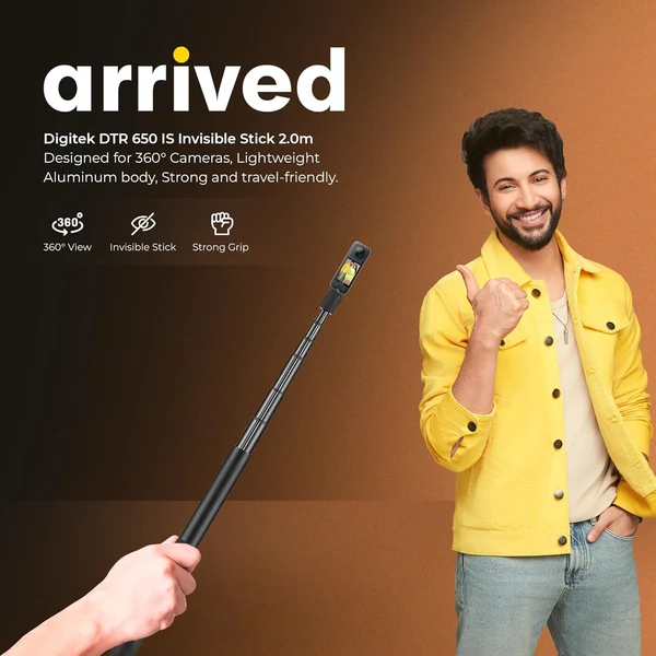 Product image of Digitek (DTR 650 IS) Aluminum Alloy 2 Meter Invisible Stick for GoPro Hero 11/10/9/8/7/6/5, Insta360 One X2/X3/X4/RS/Go 2, DJI Action 2/3 Cameras