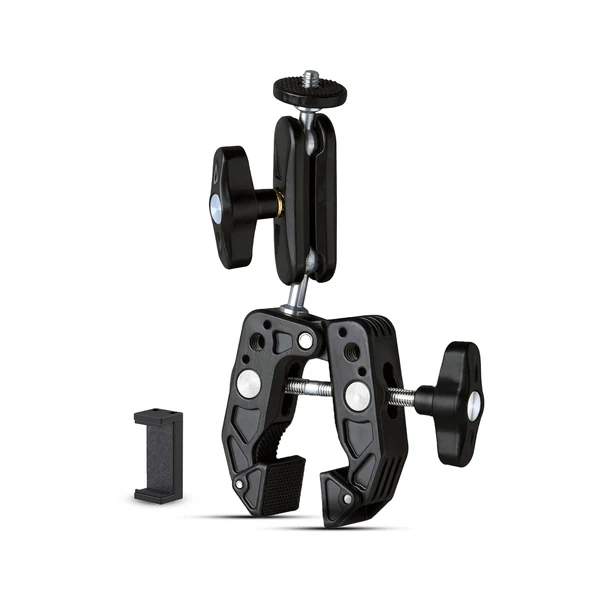 Digitek (DCC 01) Action Camera Mount, Super Clamp Mount with 1/4" & 3/8" Scew for LED Light, Microphone, 360° Double Ballhead Magic Arm with Mobile Holder