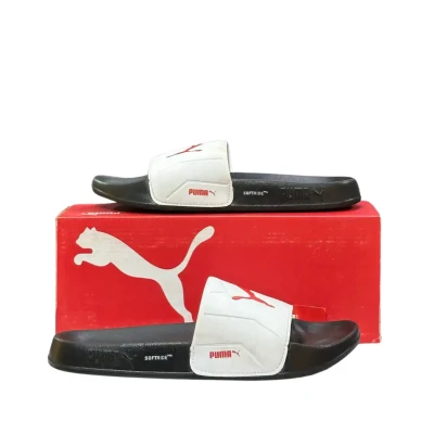 Puma White Slides with Red Logo