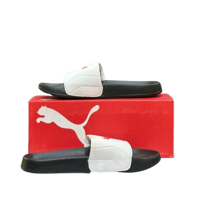 Puma White Slides with Red Logo