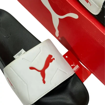 Puma White Slides with Red Logo
