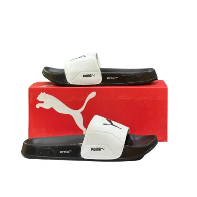 Puma White slides with black lo...