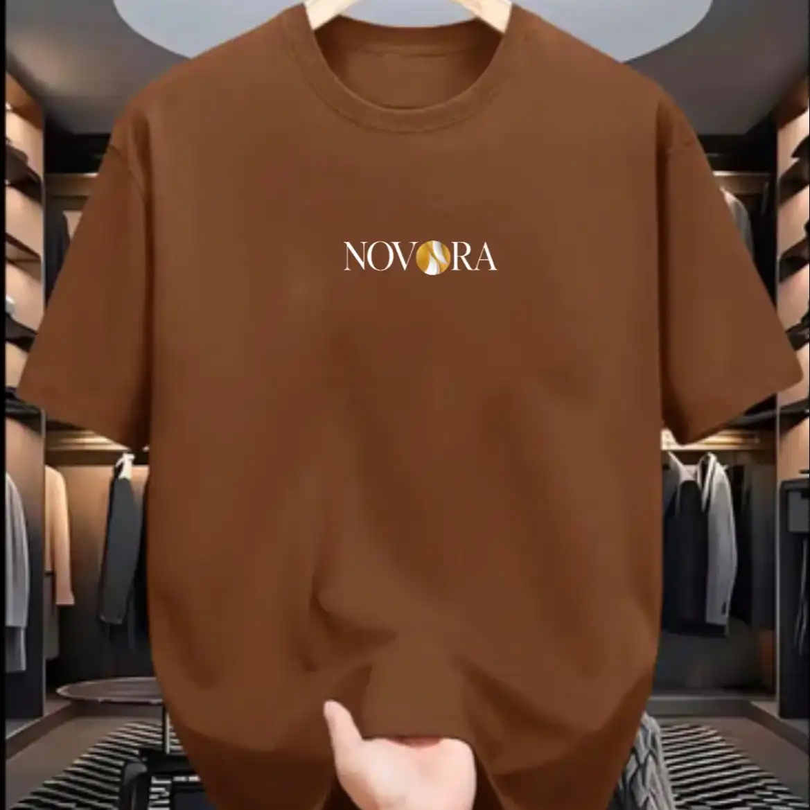 Product image of NOVORA BROWN Premium Oversized Lycra Cotton T-Shirt | Comfortable, Stretchable & Stylish