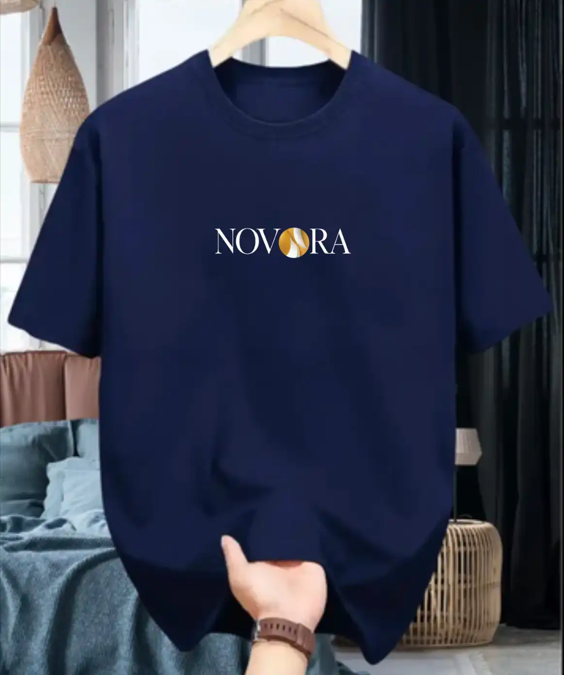 Product image of NOVORA Navy Blue Premium Oversized Lycra Cotton T-Shirt | Comfortable, Stretchable & Stylish
