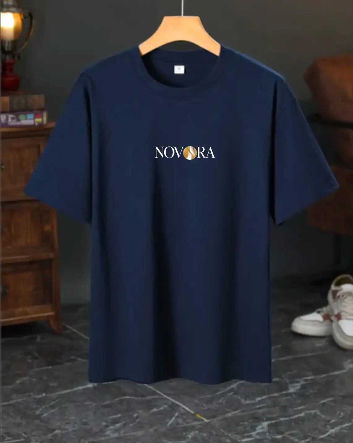 Product image of NOVORA Navy Blue Premium Oversized Lycra Cotton T-Shirt | Comfortable, Stretchable & Stylish