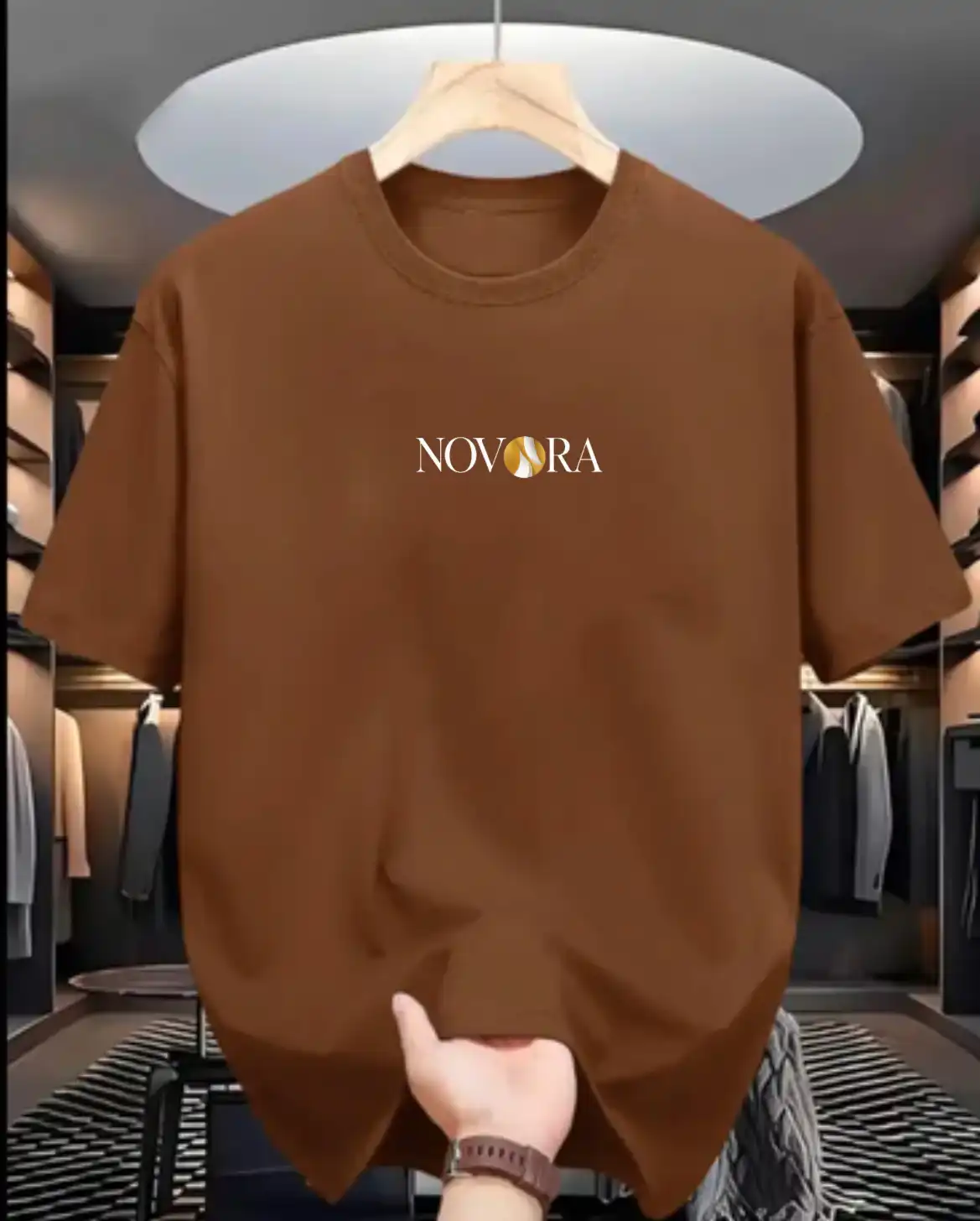 Product image of NOVORA BROWN Premium Oversized Lycra Cotton T-Shirt | Comfortable, Stretchable & Stylish