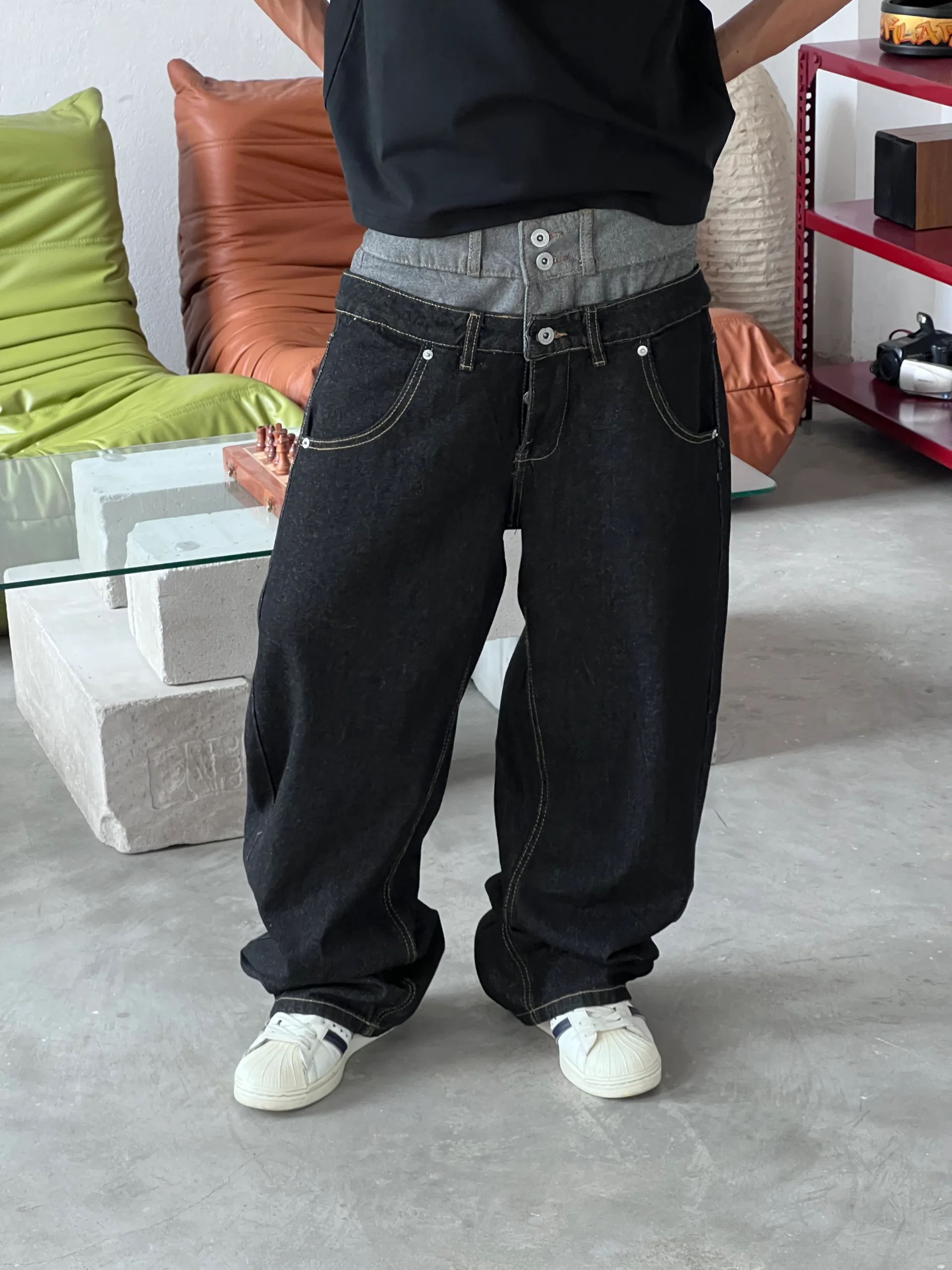 Double Waist Baggy Jeans