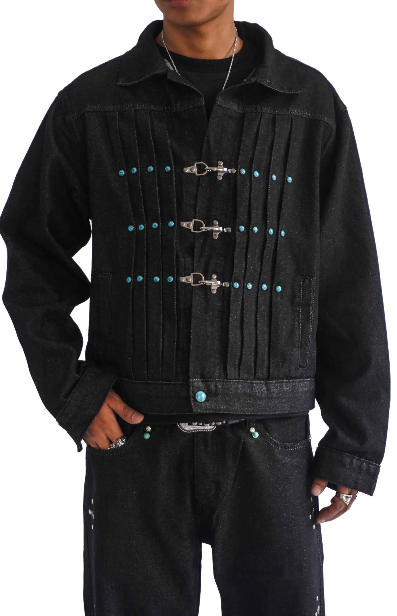 Turquoise Studded Clasp Jacket