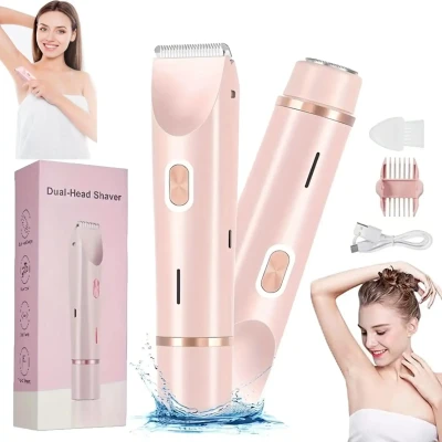 Dual Head Electric Rechargeable Hair Trimmer for Women – Face, Bikini & Body Shaver (USB Charging)