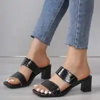 Product image of Medium Heel Chunky Leather Pattern Open Toe Breathable Comfortable Sandels