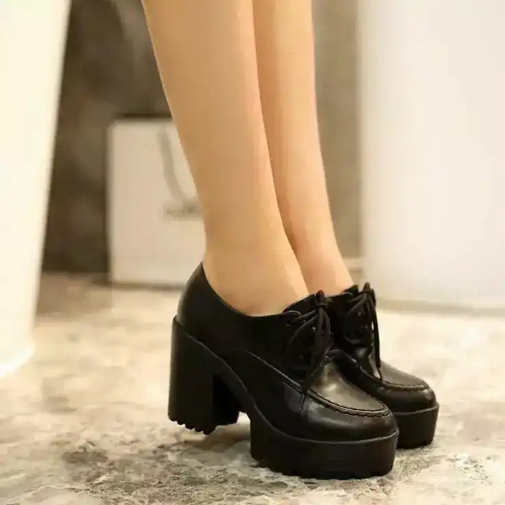 Product image of Casual Lace-Up Thick Heel Low-Top Platform Leather Sneakers for women