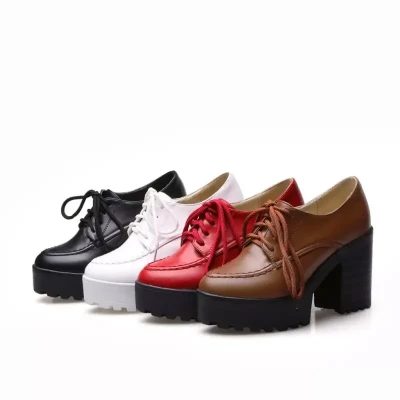 Casual Lace-Up Thick Heel Low-Top Platform Leather Sneakers for women