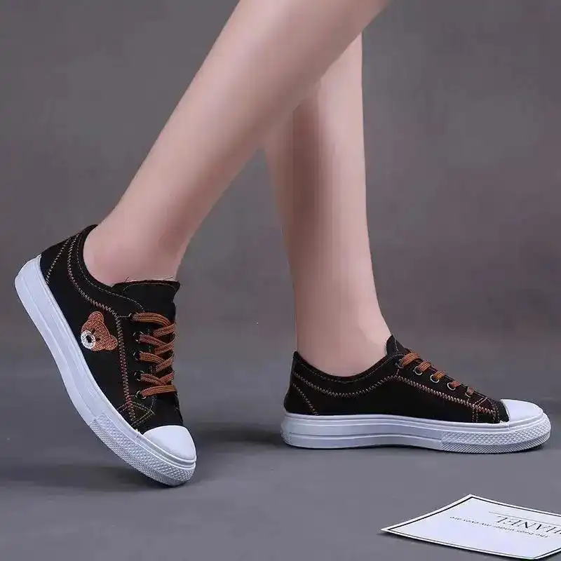 Product image of Trendy Bear Embroidered Black Platform Sneakers for Women in Nepal