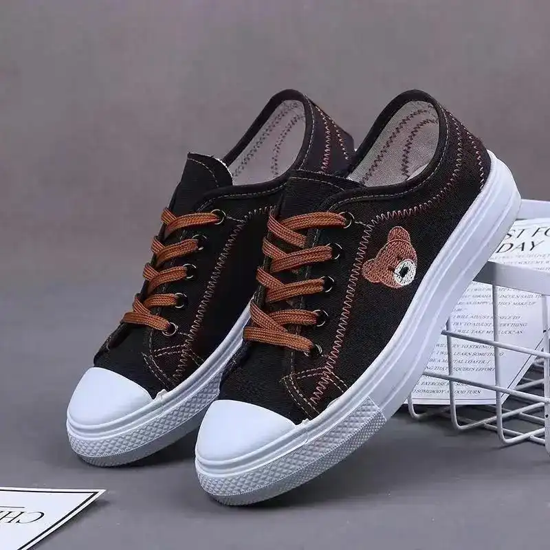 Product image of Trendy Bear Embroidered Black Platform Sneakers for Women in Nepal