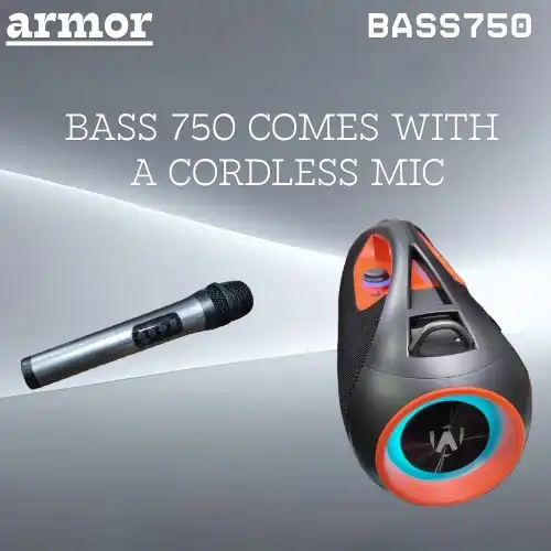 Product image of Armor bass 750 Cordless mic Bluetooth Speaker, 60W Protable wireless Speaker withTWS Connection, RGB Light, IPX5 Waterproof, FM Radio & Type-c Charging