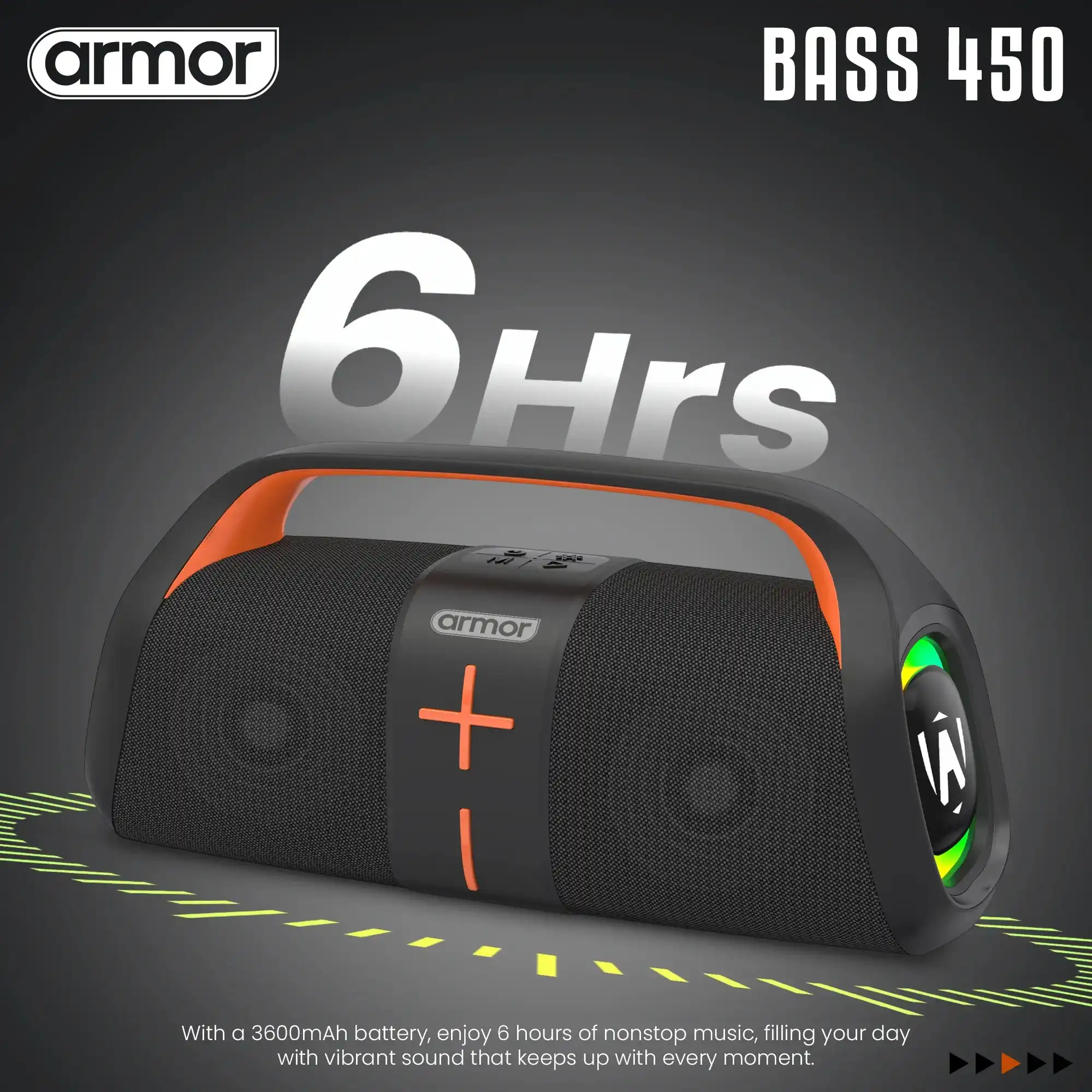 Product image of Armor Bass 450 Bluetooth Speaker 20W With TWS Connection RGB Lights IPX5 Waterproof