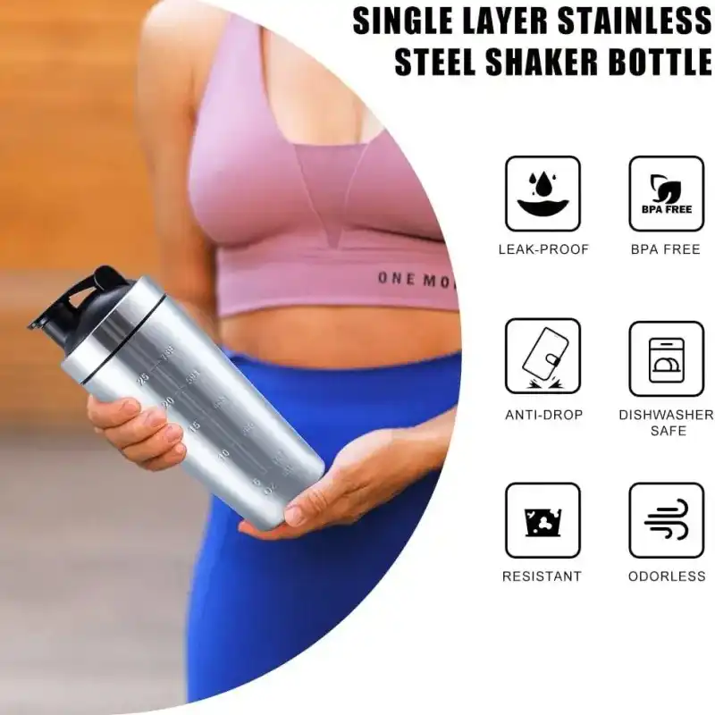 Product image of Premium Gym Shaker Stainless Steel Bottle With Wire Whisk – 739 ml