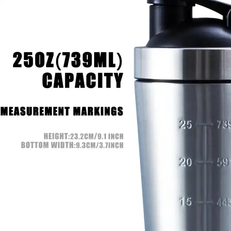 Product image of Premium Gym Shaker Stainless Steel Bottle With Wire Whisk – 739 ml
