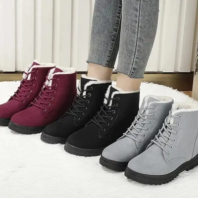 Winter Boots Women Korean Low Heel Non Slip Plush Fur Shoes Keep Warm Ankle