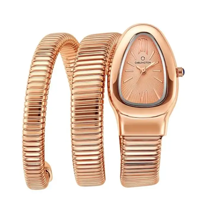Product image of Carlington Scarlet Series Snake Wrap Coil Bracelet Watch for Women - Rose Gold/Silver Two-Tone