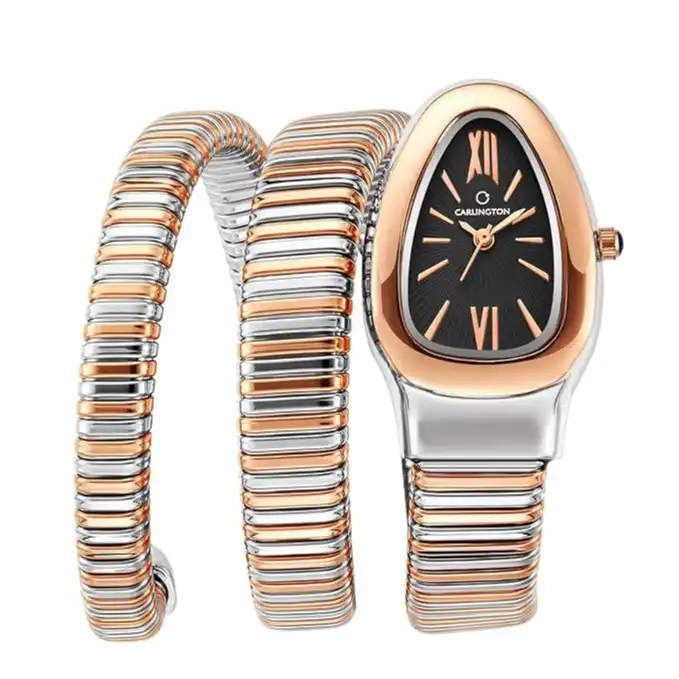 Product image of Carlington Scarlet Series Snake Wrap Coil Bracelet Watch for Women - Rose Gold/Silver Two-Tone