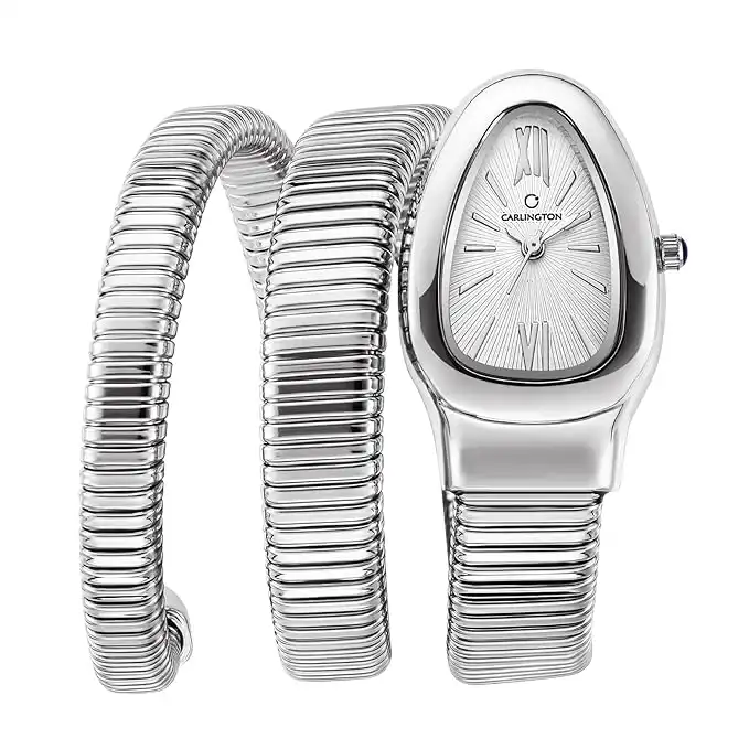 Product image of Carlington Scarlet Series Snake Wrap Coil Bracelet Watch for Women - Rose Gold/Silver Two-Tone