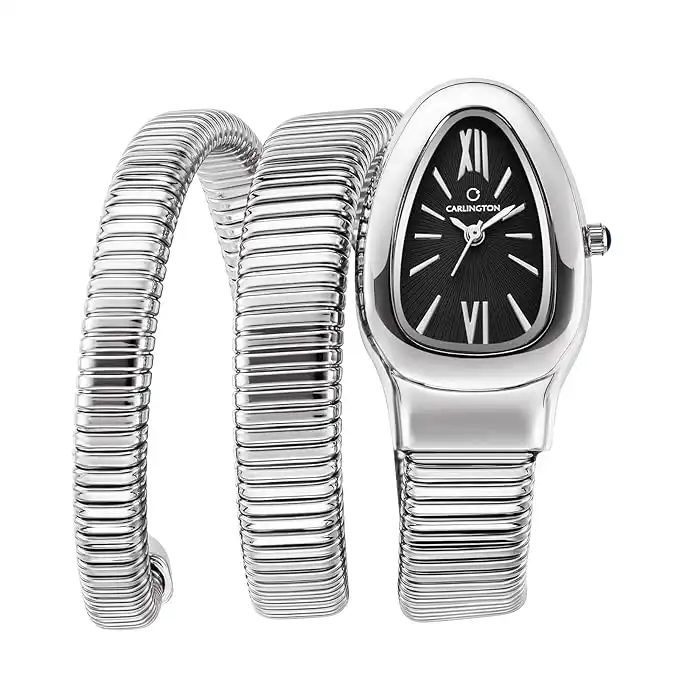 Product image of Carlington Scarlet Series Snake Wrap Coil Bracelet Watch for Women - Rose Gold/Silver Two-Tone