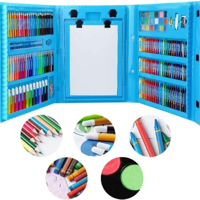 Super Mega Art Set 208 Pcs for Kids – Professional Drawing & Painting Kit with Trifold Easel, Watercolors, Oil Pastels & Crayons small