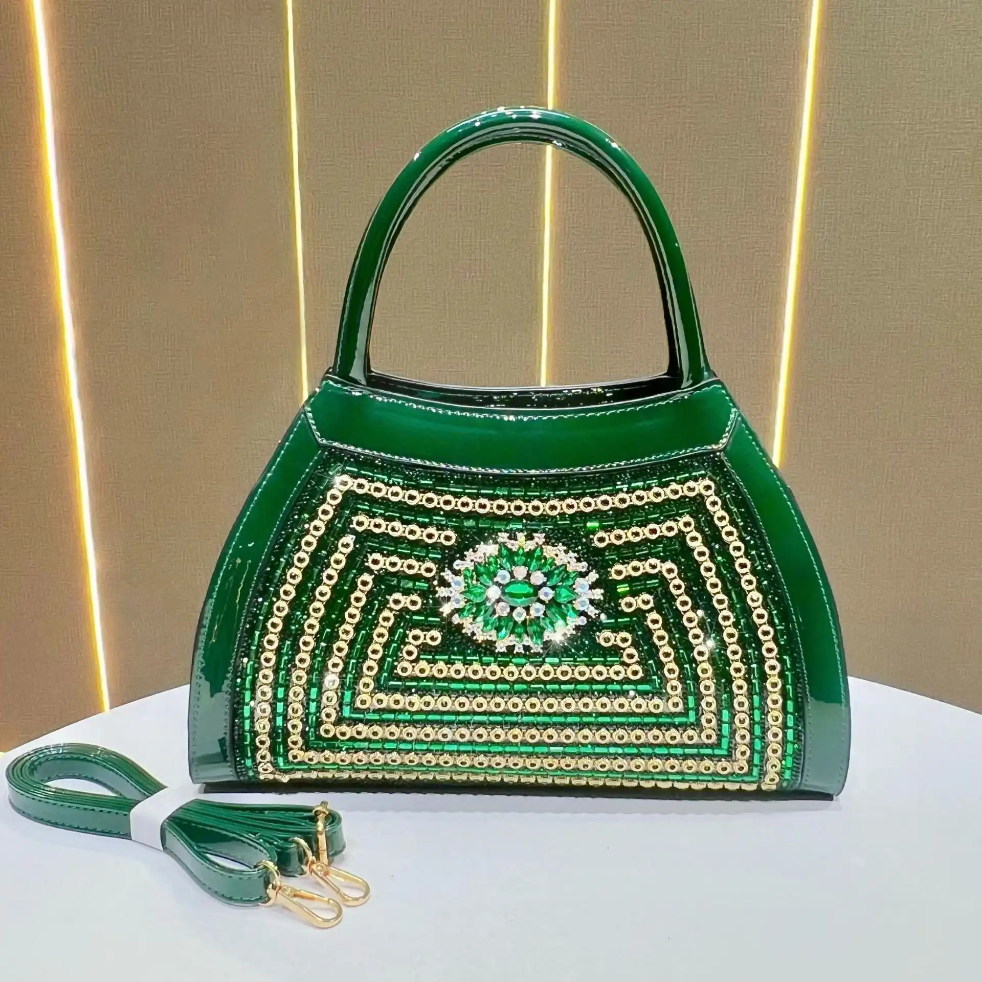 Product image of Rhinestone or crystal-embellished top handle handbags  l FSC-00113