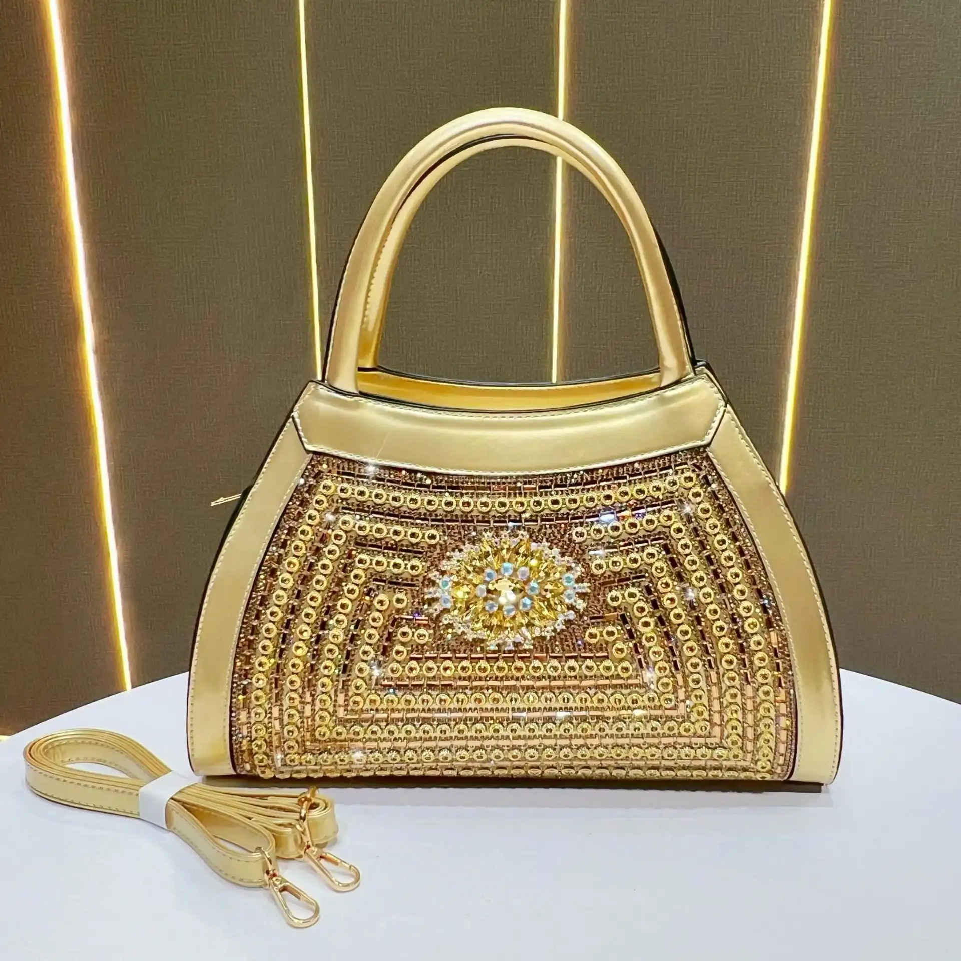 Product image of Rhinestone or crystal-embellished top handle handbags  l FSC-00113
