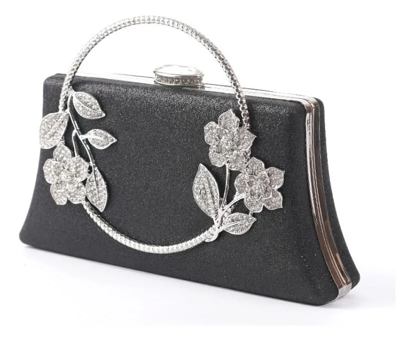 Product image of Glittery evening clutch bags with a floral rhinestone design and handle  l FSC-00112