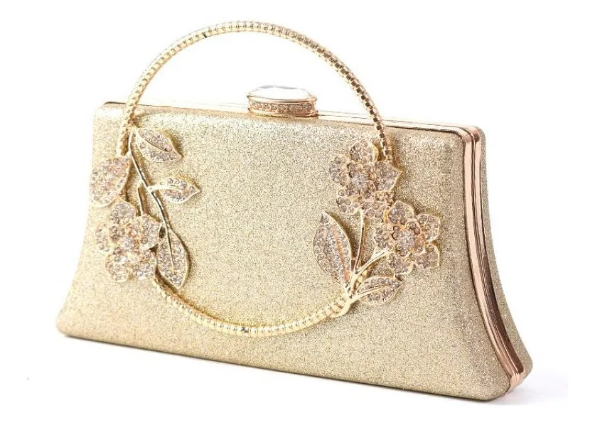 Product image of Glittery evening clutch bags with a floral rhinestone design and handle  l FSC-00112