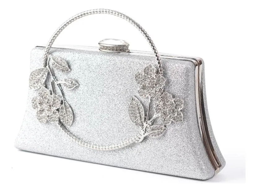 Product image of Glittery evening clutch bags with a floral rhinestone design and handle  l FSC-00112