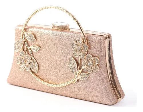 Product image of Glittery evening clutch bags with a floral rhinestone design and handle  l FSC-00112
