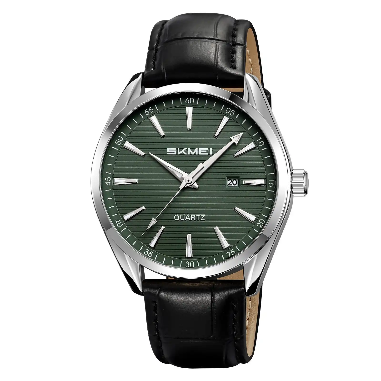 Product image of SKMEI 2490 men's quartz watch with a  Black leather strap.