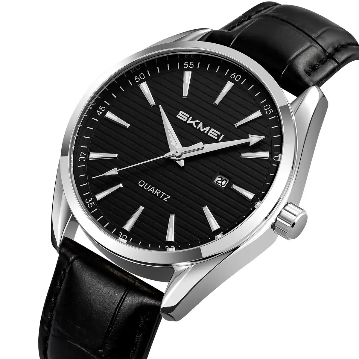 Product image of SKMEI 2490 men's quartz watch with a  Black leather strap.