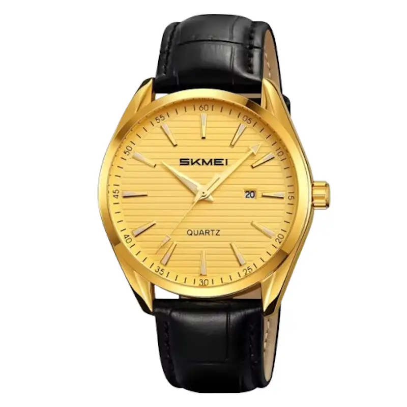Product image of SKMEI 2490 men's quartz watch with a  Black leather strap.