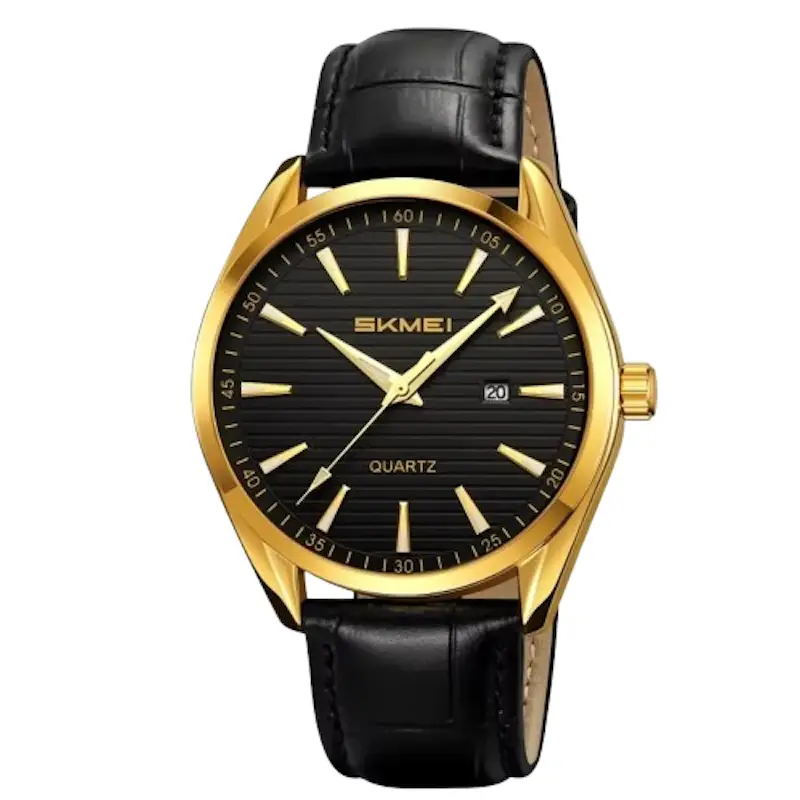 Product image of SKMEI 2490 men's quartz watch with a  Black leather strap.