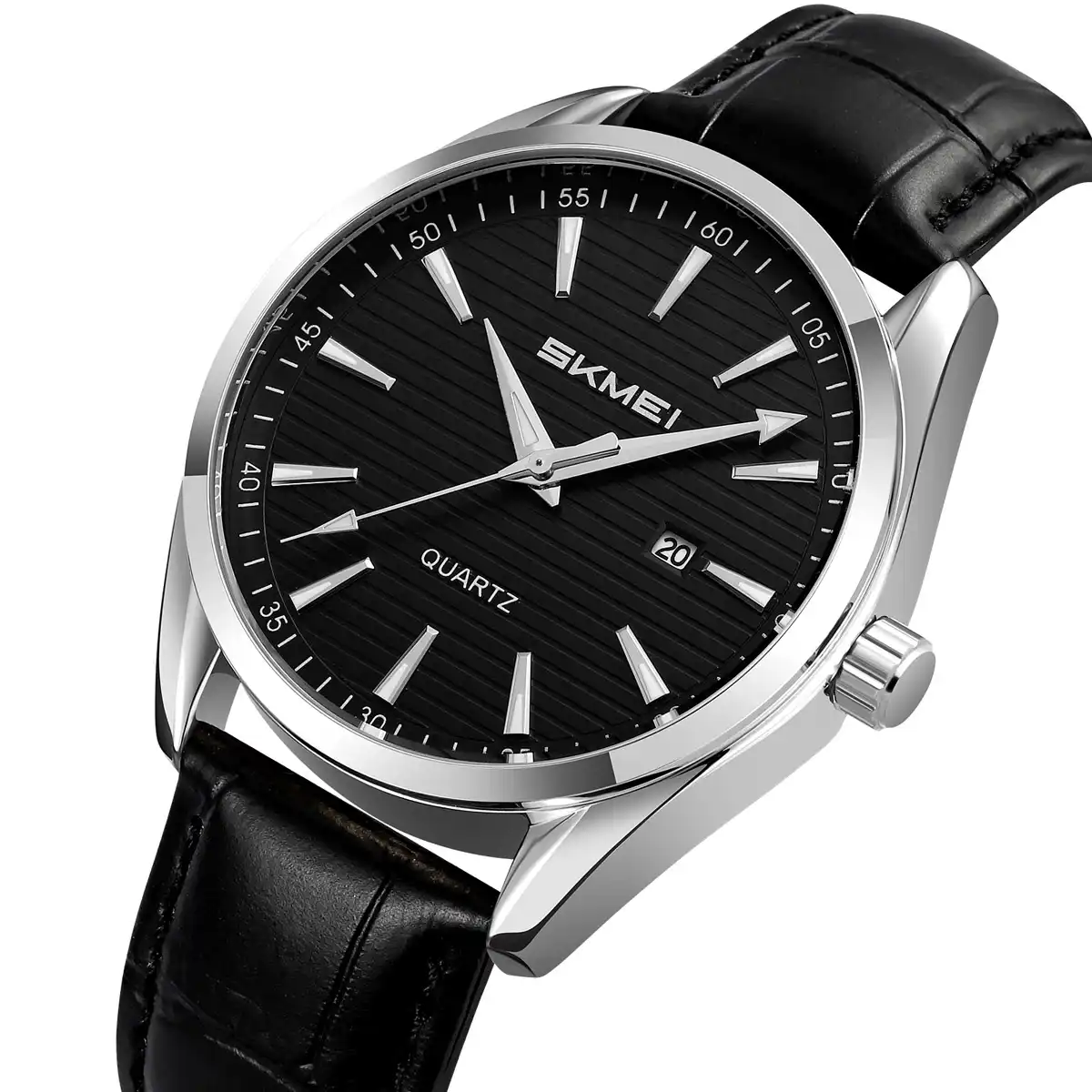 Product image of SKMEI 2490 men's quartz watch with a  Black leather strap.